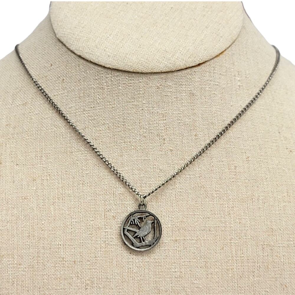 Vintage Cayman Islands Cut Out Coin Pendant Necklace Grand Cayman Thrush Bird